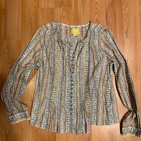 Anthropologie Maeve Gelise Floral Pleated Blouse - Picture 9 of 11